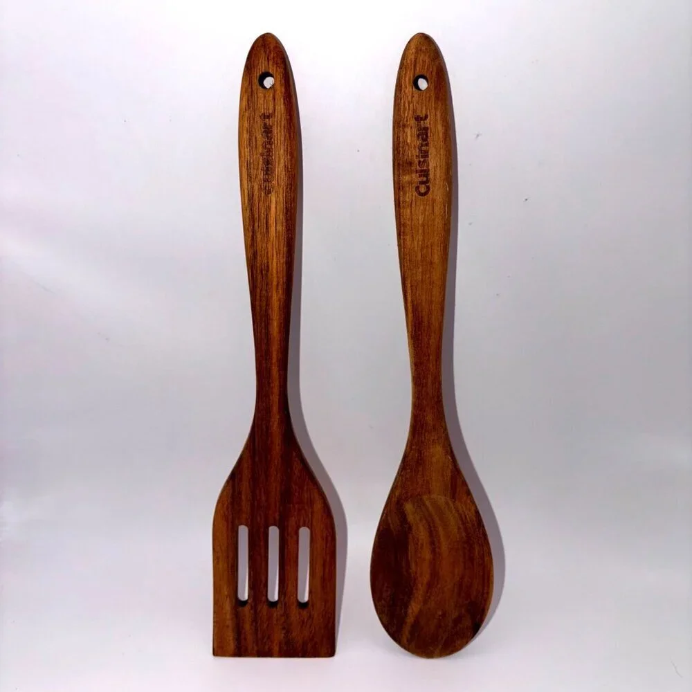 Cuisinart Wooden Spoon & Slotted Spatula Set – 12” Natural Wood Kitchen Utensils